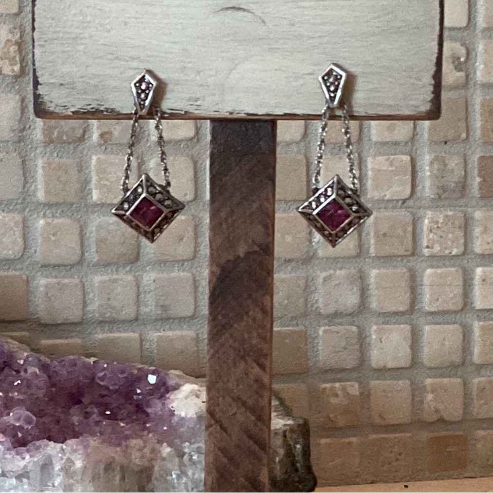 Vintage Amethyst & Marcasite Sterling Silver Pierced Earrings